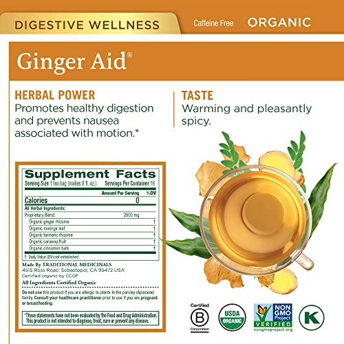 Image of Traditional Medicinals Organic Ginger Tea Variety Pack Promoting Digestion & Nausea Support, 64 Tea Bags (4 Pack)