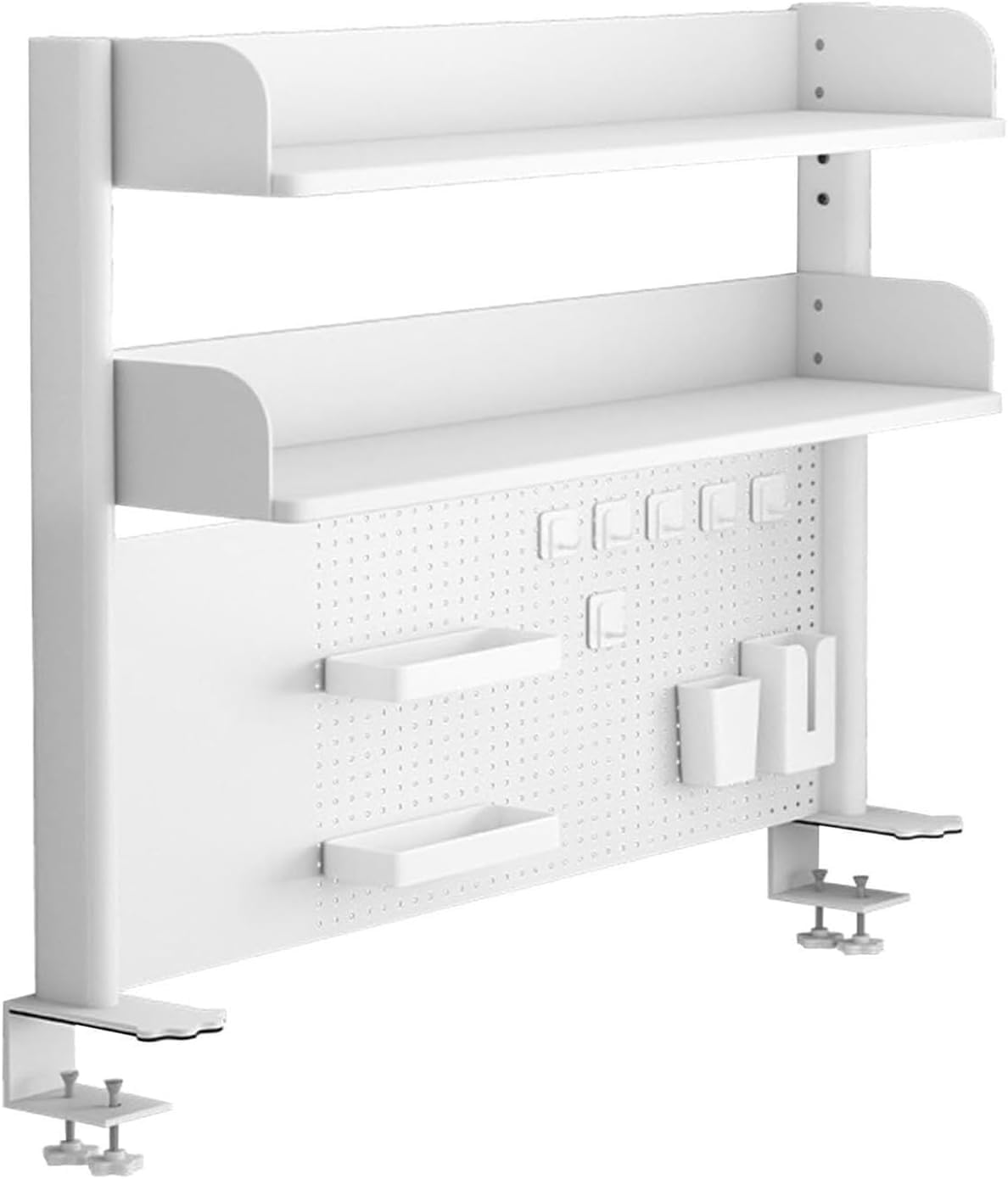Schreibtisch-Organizer zum Klemmen, 2-stöckiges Aufbewahrungsregal mit Stecktafel, kein Bohren, Karbonstahl, Zubehör für Gaming und Heimbüro, platzsparendes Design