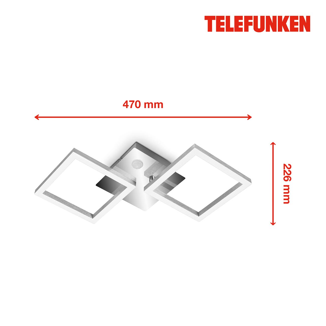 TELEFUNKEN 318508TF - Lámpara de techo LED con sensor de movimiento, luz de techo con función permanente color blanco cálido, 12W, 1200 lúmenes, cromo/aluminio, 470 x 226 x 74 mm (L x W x H)