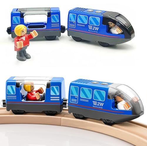 HYPERLIVING Train Toys Battery Operated Locomotive Trains for Wooden Train Track (w/Sound & Magnetic Connection), Powerful Engine Motorized Trains Set Fits Thomas, Brio, Chuggington, Melissa and Doug