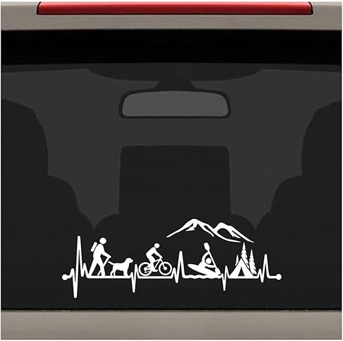 Miniatura 4 de Hiker Guy con Perro Bicicleta Kayak Camping Tienda de campaña Latido del Corazón Calcomanía para Ventana de Coche 12.0 Pulgadas BG 621