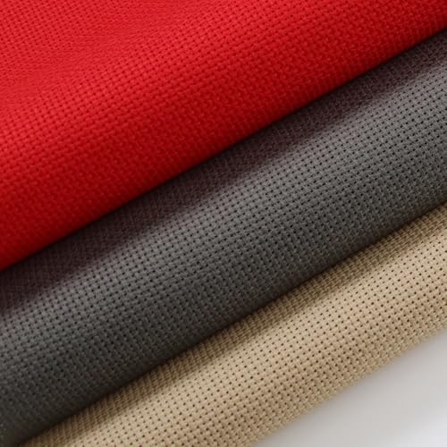 Image of KCS 3 pc of 15 inch x 18 inch(38cmx45cm) Counted Cross Stitch Cotton Aida Cloth Needlework Rolled Fabric Box,18CT,Red+Khaki+Dark Grey