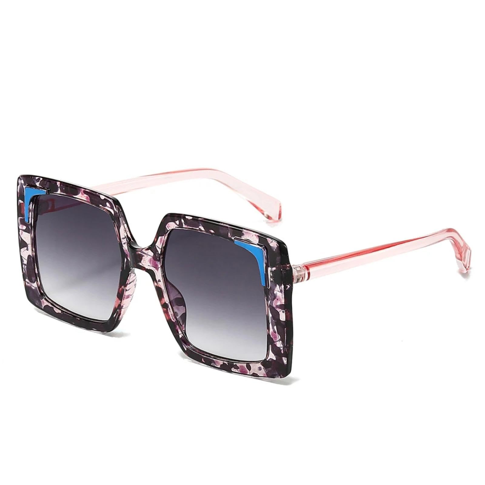 XYXZYX Oversized Sunglasses Women Big Frame Luxury Fashion Sun Glasses for Ladies Retro Trendy Cateye Eyewear Uv400(Pink Flowers Gray)