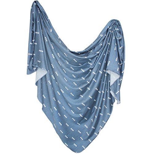 Image of Copper Pearl Large Premium Knit Baby Swaddle Receiving Blanket Navy and White Triangles North