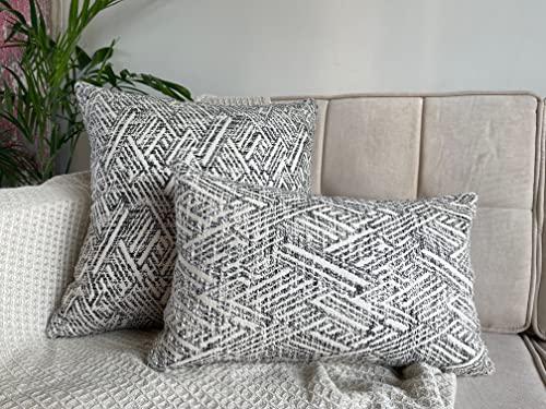 Kema Set Of 2 Decorative Throw Pillow Covers, Jacquard Pillowcase, Square Cushion Case For Couch Sofa Bed Bedroom Living Room With Hidden Zipper Closure, 12X20 Inch, Black #TOP2