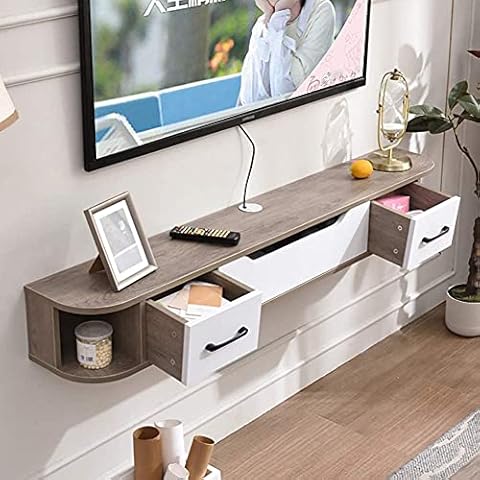 Vendics Wooden Floating Shelf Wall Mounted Media Console Storage Shelf Tv Cabinet Stand with Drawer Modern Home Decor Entertainment Unit Display Stand/Gray Cover