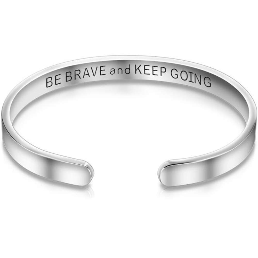 Jude Jewelers 6mm Width Stainless Steel Inspirational Encouragement Graduation School Open Cuff Bangle Bracelet (Be Brave and Keep Going)