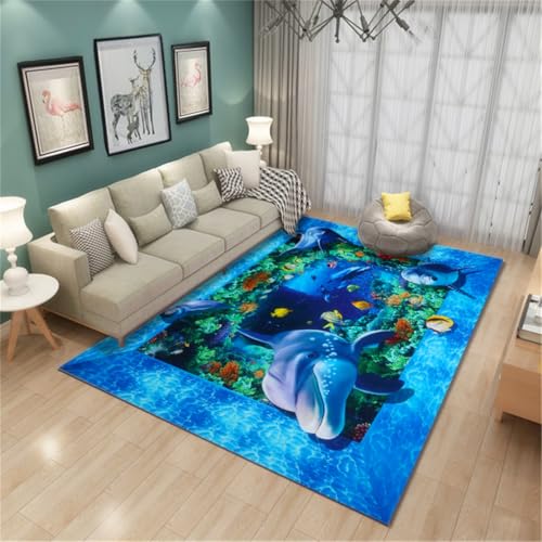 RUGMRZ Flurdeko 50X80Cm Deko Babyzimmer Blau Teppich Wetterfest Oudoor Flur Dekounterwasserlandschaft Muster Schlafzimmer Aquarium