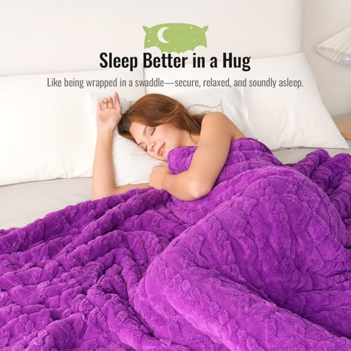 Image of Uttermara Weighted Blanket for Adults Queen Size 20lbs 60x80 inches, Dual Sided Soft Jacquard Sherpa Weighted Blankets, Thick Heavy Blanket for Sleeping and Calming, Purple