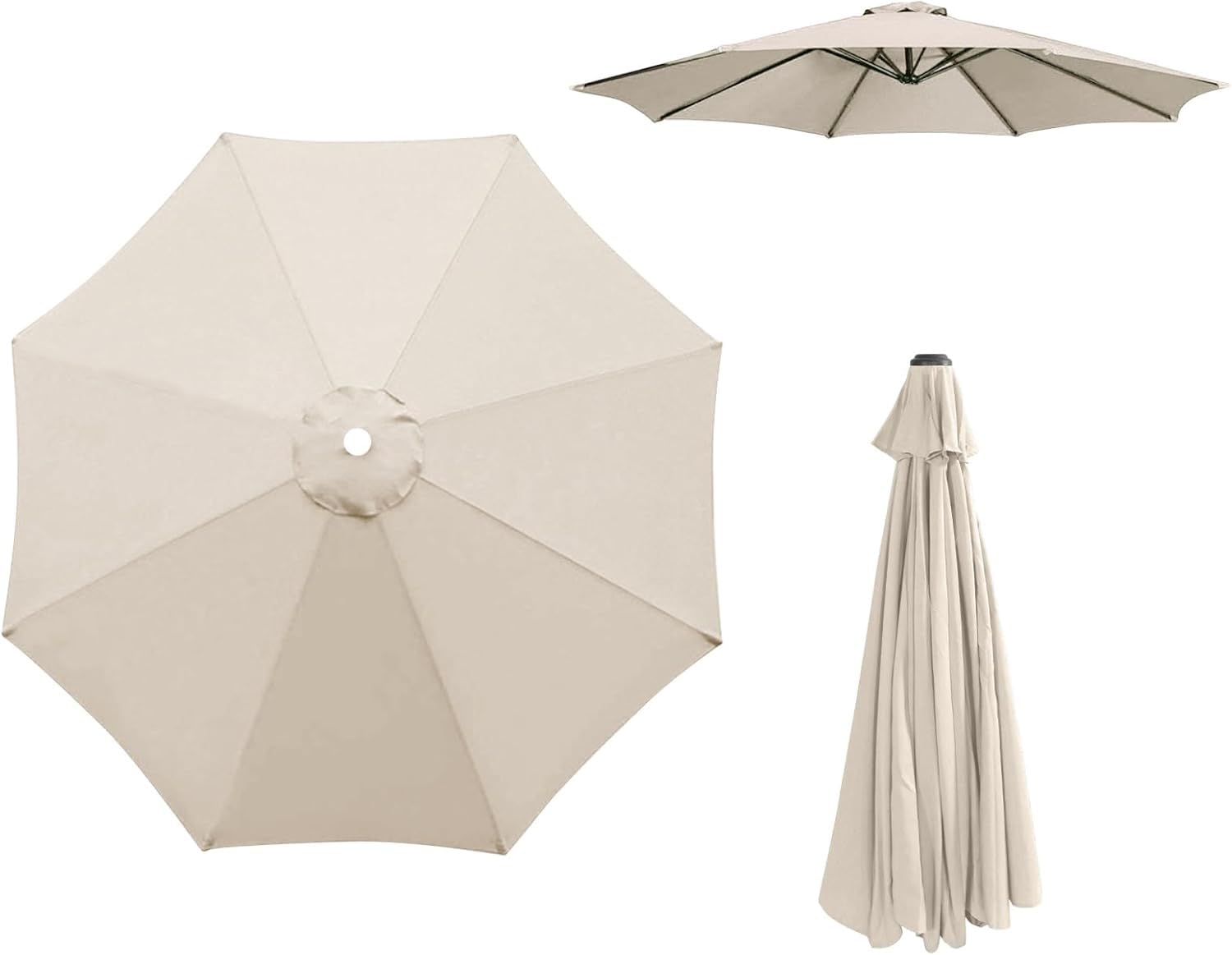 moismk Replacement Parasol Canopy, replacement parasol cover 2.5M/2.7M/3.0M 6 Arms/8 Arms replacement parasol fabric cover for Garden Umbrella(Beige,2.7M/8.8FT(8 ribs))