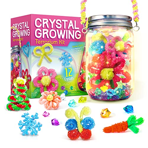 Crystal Growing Kit - Crafts for Girls Ages 6-8 - Create 12 Flowers Crystals Science Experiment Kit - DIY Decorative Lamp Set Light Up The Night - STEM Educational Toys Gifts for 6+