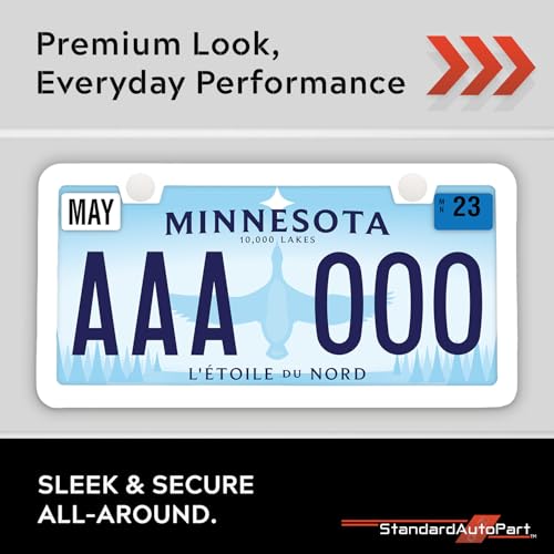 Image of Premium Slim Gloss White License Plate Frames - 2 Pack, Rust-Free Stainless Steel & Rattle-Free, Street Legal, Universal with Screw Caps, Thin Metal Front & Rear Car Tag Holders Unisex