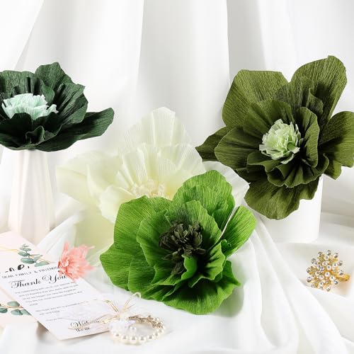 Image of Cholemy 24 Pcs Tissue Paper Flowers, Crepe Paper Flowers Decorations 8 inch 10 inch 12 inch for Wedding Party Baby Bridal Shower Carnival Party Birthday Nursery Wall Decor (Green Series)
