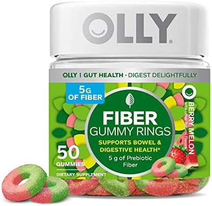 OLLY Fiber Gummy Rings, 5g Prebiotic Fiber, FOS (Fructo-oligosaccharides), Digestive Support, Berry Melon 50ct