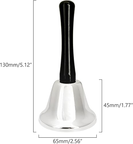 Miniatura 5 de Paquete de 2 campanas de mano, campana de llamada plateada con asa, llamada para mascotas, campana de mano para pacientes, campana de niño, campana