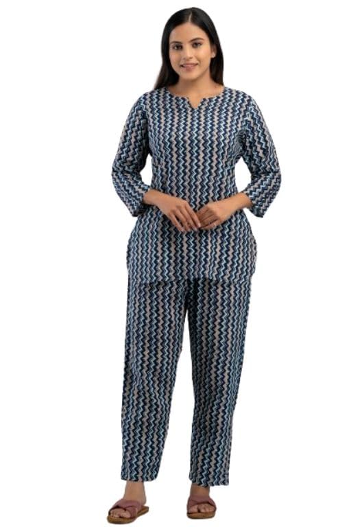 Rayon Printed Plus Size Night wear Pyjama Set/Pajama Night Suit Set/Sleep wear Set/Loungewear Set/Coord Set Navy Blue Color-image-25