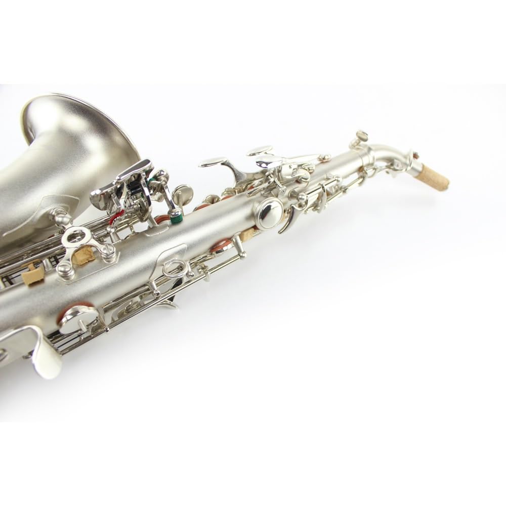 Saksofon sopranowy, profesjonalny instrument do gry, korpus z mosiądzu w kolorze srebrnym, profesjonalny saksofon altowy B-flat, zestaw saksofonowy, naciąg fletowy, futerał do przenoszenia, rękawiczki
