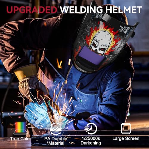Image of ARCCAPTAIN Auto Darkening Welding Helmet, 3.94 inchX3.66 inch Large Viewing Screen True Color Welding Hood with 4 Arc Sensor Solar Powered, Wide Shade 4-5 /5-9 /9-13 Welding Mask (Skeleton Rider)