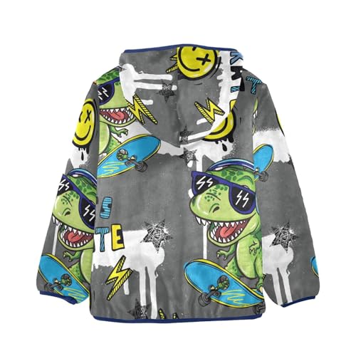 Cool Dino on A Skateboard Girls Fleece Jacket Girls Fall Jacket Girls Zip Up Hoodie Girls Sherpa Jacket 2-10T2
