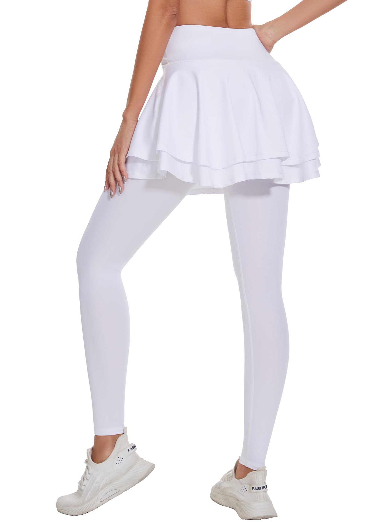 Ibeauti Womens UPF 50+ Yoga Skirted Capri Leggings Golf Tennis Pants with Skirt for Running Workout Active