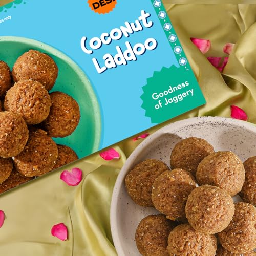 Image of GO DESi Coconut Laddoo, Made with Jaggery, Nariyal Ladoo, Laddu, Sweets Indian Mithai, Gift pack, 200 grams