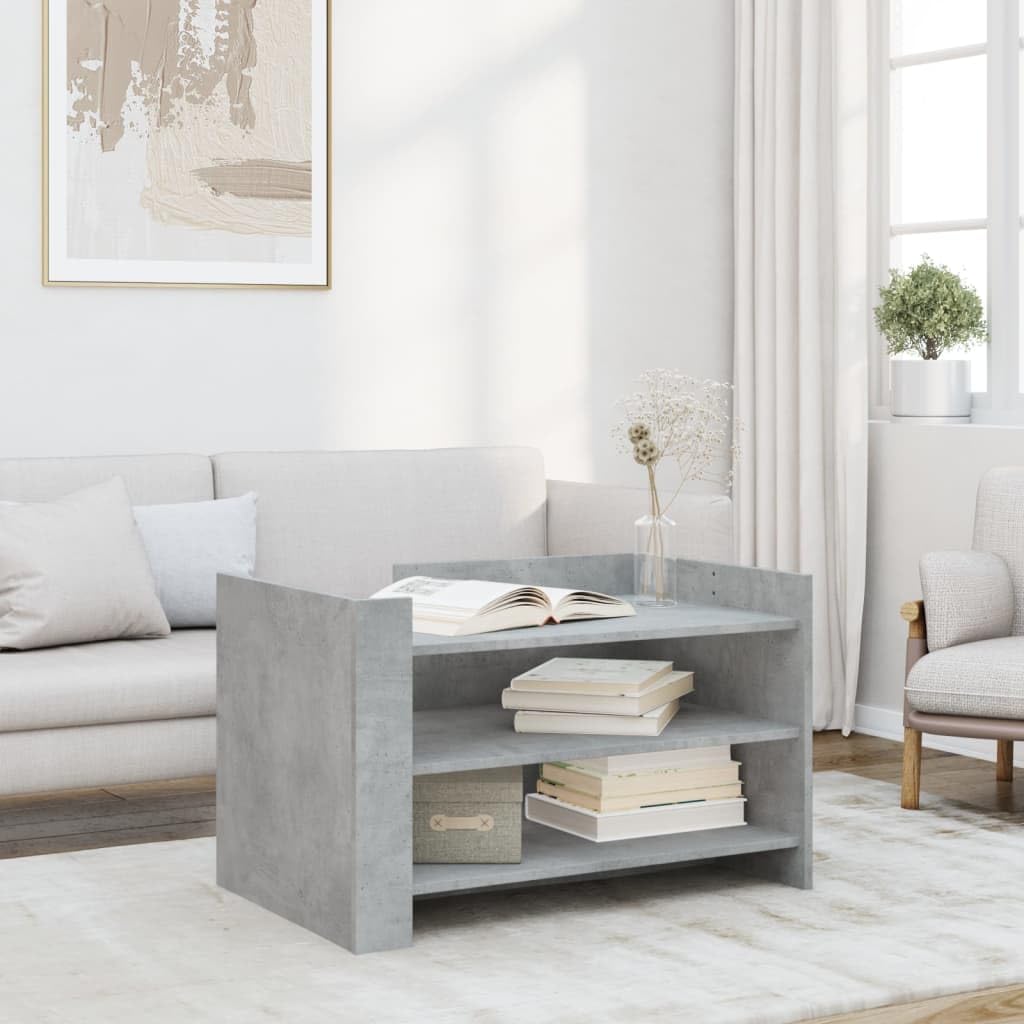 Table basse gris béton bois avec montage flexible et plateau stable
