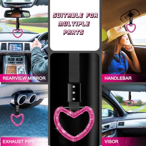 Image of Fabbay Bling Car Accessories Bling Heart Handle Ring Car Accessory for Women Hearts Hand Strap Drift Charm Rear Bumper Warning Ring Decor for Auto Interior Exterior Decoration(Hot Pink,Heart Style)
