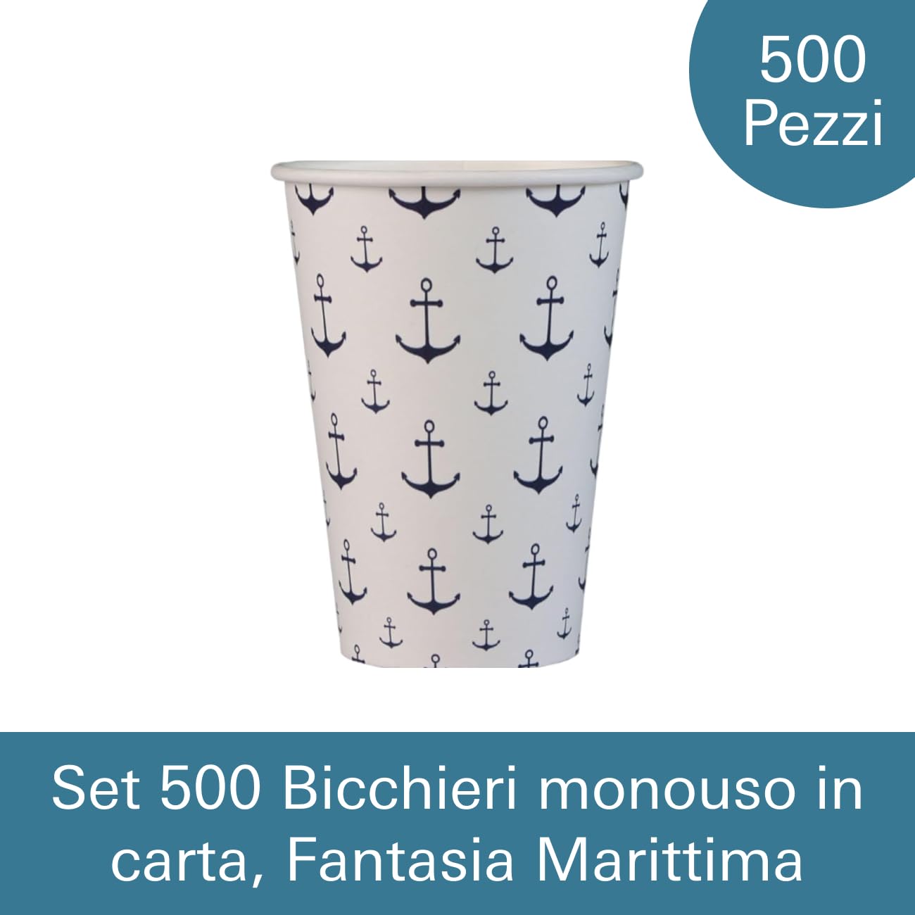 Gobelets en papier compostable jetables 200 ml recyclables verres biodégradables jetables pour boissons chaudes et froides Lot de 500 et 2000 pièces (500, ancre bleu)
