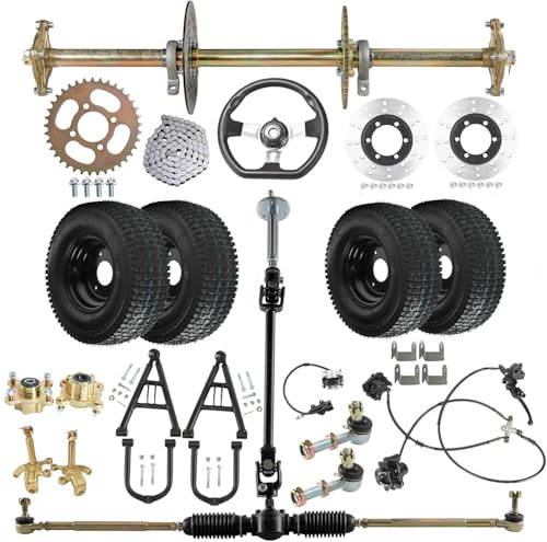 YC Yier 32 Go Kart Axle Kit 810mm Rear Axle Kit with 13x5.00-6 Wheels Tires Front Steering System Swingarm Brake Assembly 420 Chain DIY Live Axle Kit for Go Cart ATVs Quads Drift Trikes