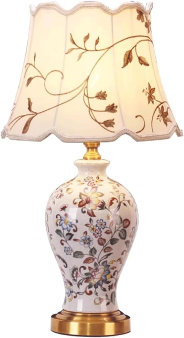 YNIYUJKL Classic Table Lamp Bedside Ceramic Desk Fabric Lampshade Bedroom