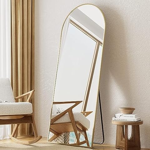 Degfig Arched Full Length Mirror, 64"*21" Floor Standing Mirror, Full Body Mirror with Stand for Living room, Bedroom, Entryway, Gold Cover
