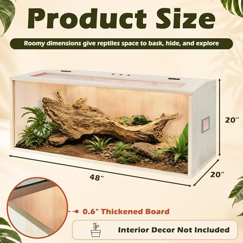 Image of PROLEE Bearded Dragon Tank,Wooden Reptile Tank and Lizard Tank,Tempered Glass Large Bearded Dragon Enclosure with Built-in Lamp Fixture (48X20X20inch,80 Gallons)