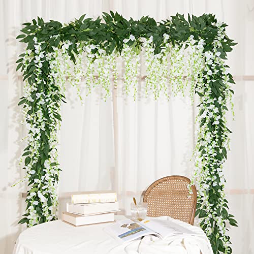 LUWENER 2PCS 7FT Artificial Wisteria Vine Garland Fake Wisteria Flower Silk Ivy Hanging Flower for Wedding Decorations Outdoor Indoor Wall Badroom Garden Decor (White) - Image 4
