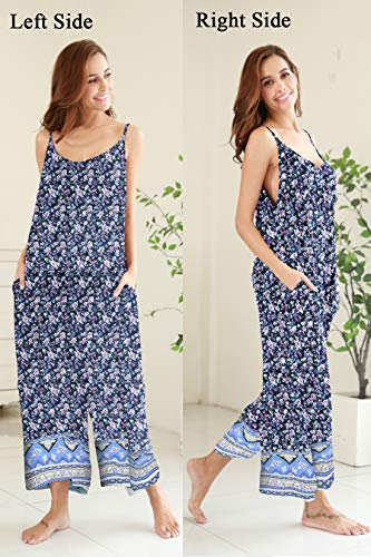 Image of BUENOS NINOS Women's V Neck Floral Maxi Dress Boho Printed Adjustable Spaghetti Strap Ethnic Beach Long Dress with Pockets
