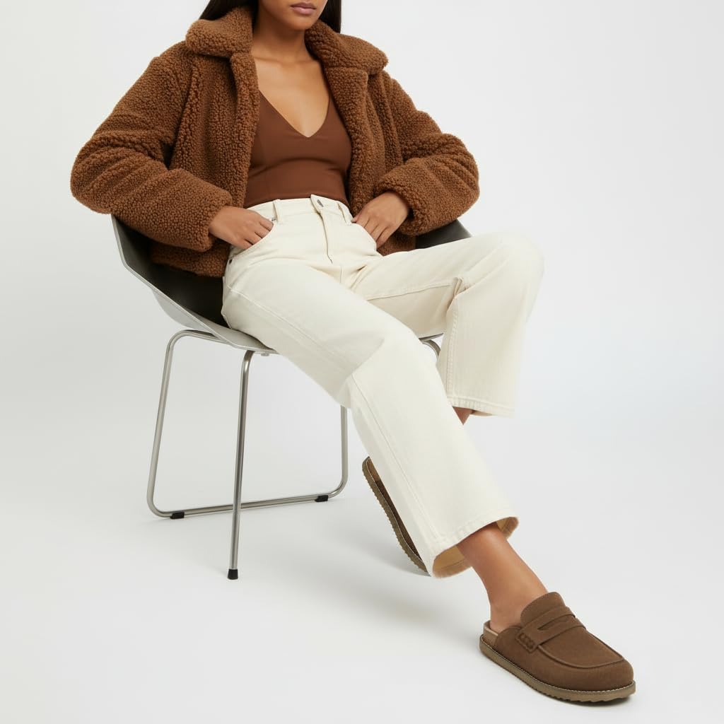 CUSHIONAIRE Zola Women’s Penny Clog Mule – Suede Slip-On with Memory Foam, Cork Footbed & Flexible Outsole