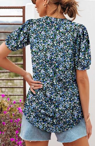 ROSELINLIN Womens Short Sleeve Shirts Loose Summer Floral Tunic Tops4