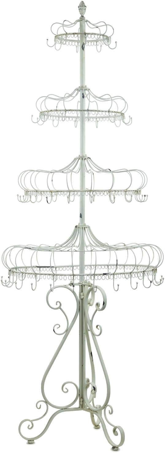 Zaer Ltd. 85" Tall Elegant Metal Display Stand with Hooks London 1820" (Antique White)