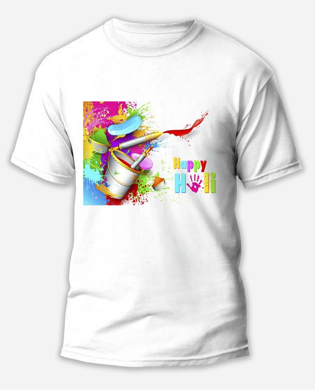 Image of Knitted Polycotton Fabric Regular Fit Girl Women Half Sleeve T-Shirt for Festival of Holi Style 17 White Size : Free