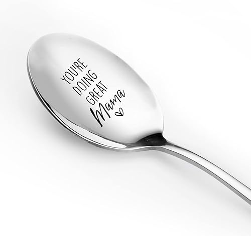 Best Mom Gifts - Cuchara grabada de acero inoxidable para café, té, helado, postres amantes de los postres, regalo para mujeres y madres