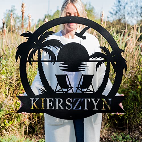 Custom Beach Decor Nautical Decor Lake House Decor Summer Beach House Sign Metal Coastal Decor Outdoor Sign Sunset Beach Monogram