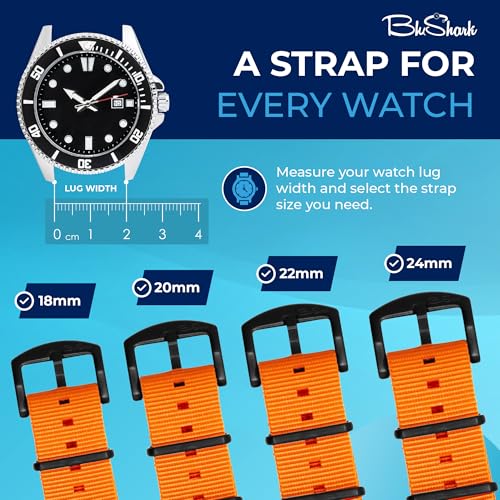 Image of BluShark - Original Collection Military-Style Waterproof Watch Strap, Fits All Timepiece Brands, Durable Nylon Wristwatch Accessories with Stainless Steel Buckle - 18mm, 20mm, 22mm & 24mm Watch Bands