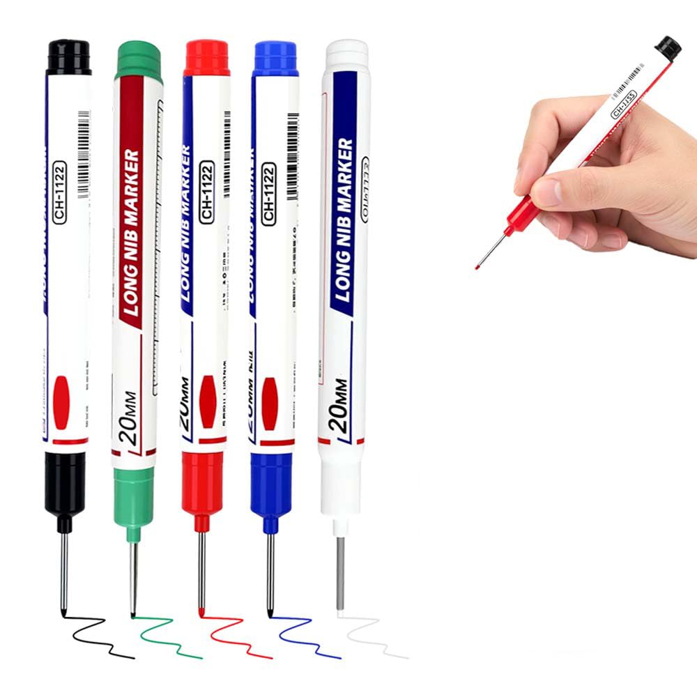 Long Head Deep Hole Marker, 2024 Upgrade Permanent Markers Carpenter Ink Marker Pens, Waterproof Colorful Carpenter Pen Construction Markers Marking Tool for Bathroom Woodworking (Multicolor)