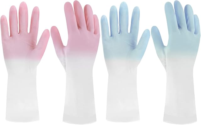 Abeillo 2 Pairs Rubber Cleaning Gloves Washing up Gloves Medium Household Dishwashing Gloves Kitchen Cleaning Gloves for Home Kitchen Washing (Pink,Blue M )