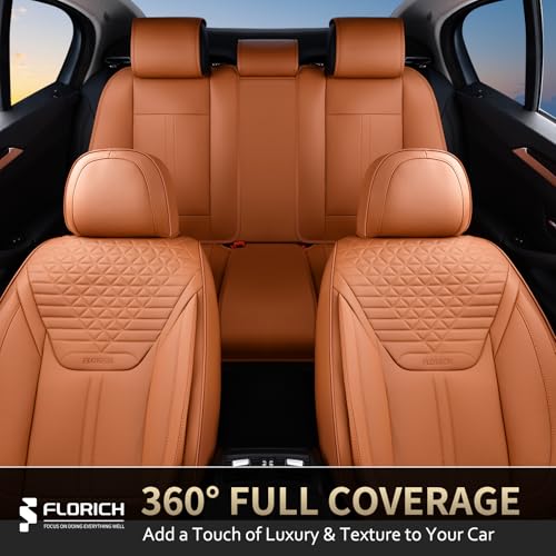 Image of FLORICH Seat Covers, Car Seat Covers Full Set, Luxury Nappa Leather Seat Covers, Breathable and Waterproof Car Seat Protector 5 Seat, Automotive Seat Covers Universal Fit for Most Cars-Brown
