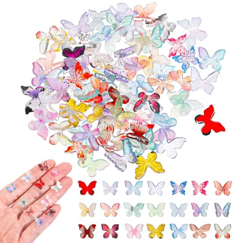Nogeqi 70 Stück Schmetterlings Dekoration, Miniatur Schmetterlinge, Mini Schmetterling aus Harz, Mikro Schmetterling Tischdeko für Feengarten Basteln DIY Bastelprojekte (10mm)