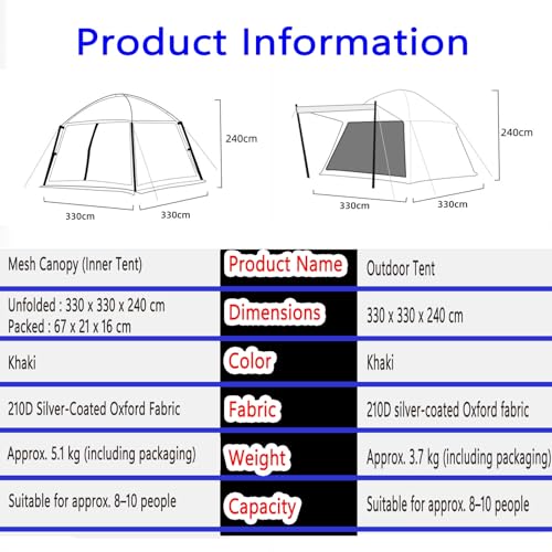 Carpa de Camping para 8-10 Personas con Mosquitero y Protección UV miniatura 7