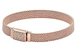 PANDORA Reflexions Bracciale con chiusura lunga e pavé placcato in oro rosa 14 carati con zirconi cubici trasparenti, 19