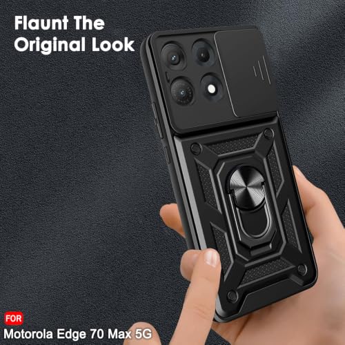 Image of TheGiftKart Tough Armor Bumper Back Cover Case for Motorola Moto Edge 70 Max 5G | Kickstand & Ring Holder | 360 Protection Back Cover Case for Moto Edge 70 Max (PC & TPU, Sliding Camera Cover, Black)