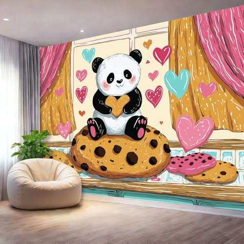 Papel Tapiz Fotográfico Dibujos Animados Animales Pandas Galletas Papel Pintado Murales Póster Vistoso Fotográfico Para Dormitorio Salón Tv Pared 250 x 175 cm