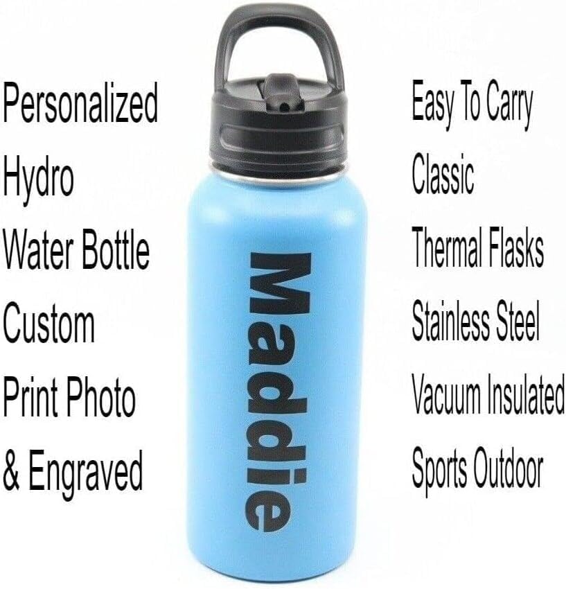 Personalized Insulated Stainless Steel Sports 18/32oz Water Bottle Custom Print Engraved Keeps Cold for 24 Hours Classic Easy To Carry Thermal Flasks Color & Design Choice (32oz Bottle W/Photo)